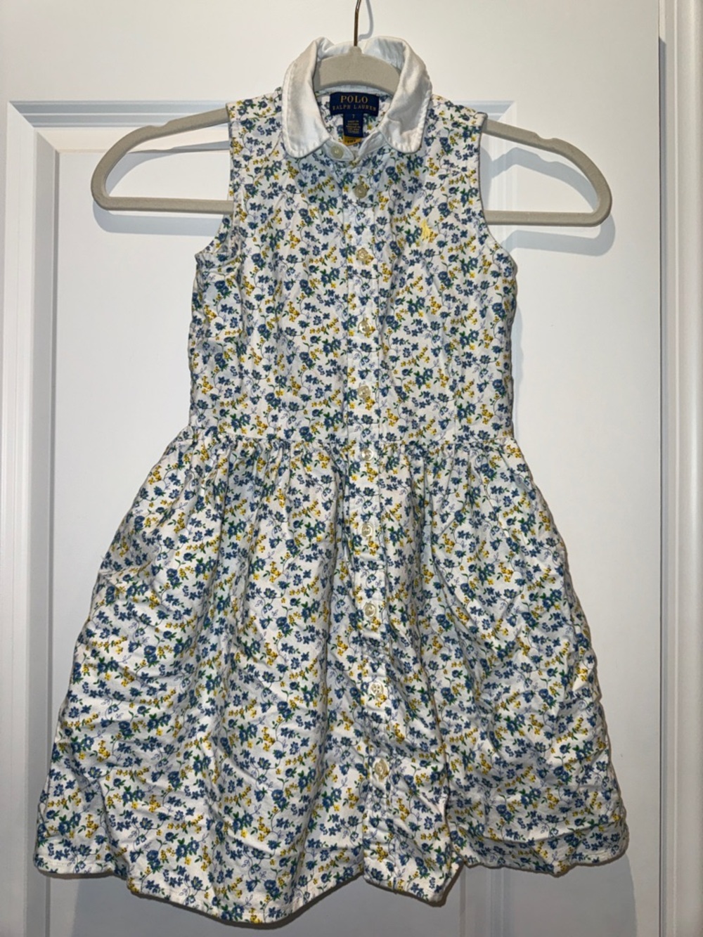 Polo by Ralph Lauren White Floral Collared Sleeveless Dress